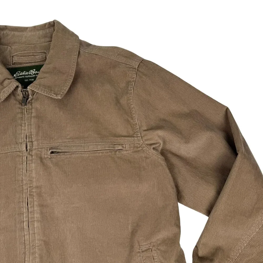 Eddie Bauer Tan Brown Corduroy Jacket Zip Front Men’s Large Outdoor Casual